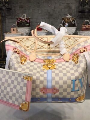 LV Neverfull MM Tote Bag Trompe L’oeil Print Damier Azur Canvas For Women,  Shoulder Bags 12.6in/32cm LV N41065