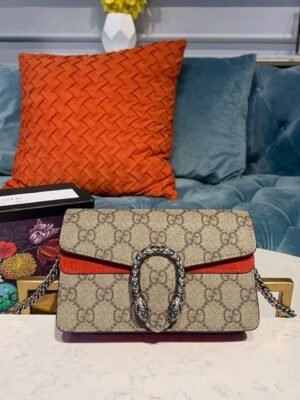 gg Dionysus Supreme Super Mini Bag Beige/Ebony gg Supreme Canvas Red Suede 6.5in/16.5cm gg 476432