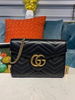 gg Marmont Matelass¨¦ Mini Bag Black Matelass¨¦ Chevron With gg On The Back For Women 8in/20cm gg 474575 DTD1T 1000