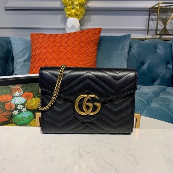 gg Marmont Matelass¨¦ Mini Bag Black Matelass¨¦ Chevron With gg On The Back For Women 8in/20cm gg 474575 DTD1T 1000
