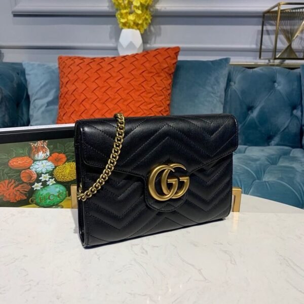 gg Marmont Matelass¨¦ Mini Bag Black Matelass¨¦ Chevron With gg On The Back For Women 8in/20cm gg 474575 DTD1T 1000