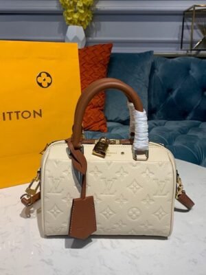 LV Speedy Bandouliere 20 Monogram Empreinte Creme For Women,  Shoulder And Crossbody Bags 7.8in/20cm LV