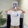 Gucci White T-Shirt with Blue Vertical Logo Patch