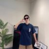 Gucci Navy Blue T-Shirt with Vertical Logo Patch