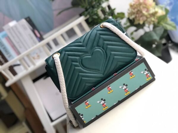 gg Marmont Small Matelass¨¦ Shoulder Bag Green Matelass¨¦ Chevron For Women 10in/26cm 443497