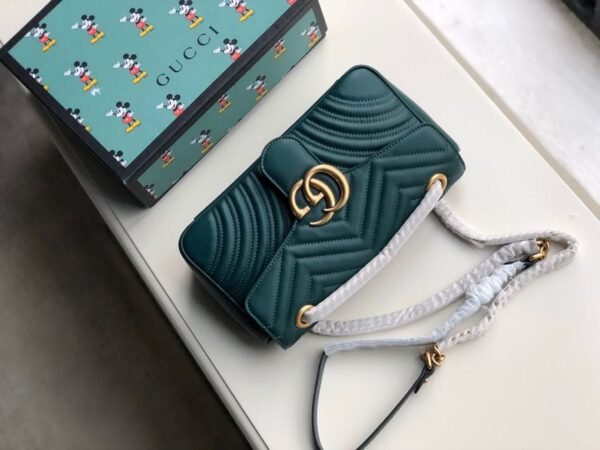 gg Marmont Small Matelass¨¦ Shoulder Bag Green Matelass¨¦ Chevron For Women 10in/26cm 443497