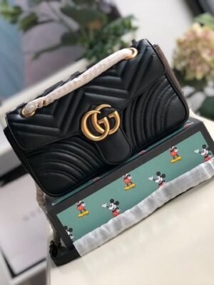 gg Marmont Small Matelass¨¦ Shoulder Bag Black Matelass¨¦ Chevron For Women 10in/26cm 443497 DTDIT 1000