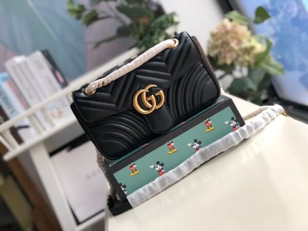 gg Marmont Small Matelass¨¦ Shoulder Bag Black Matelass¨¦ Chevron For Women 10in/26cm 443497 DTDIT 1000