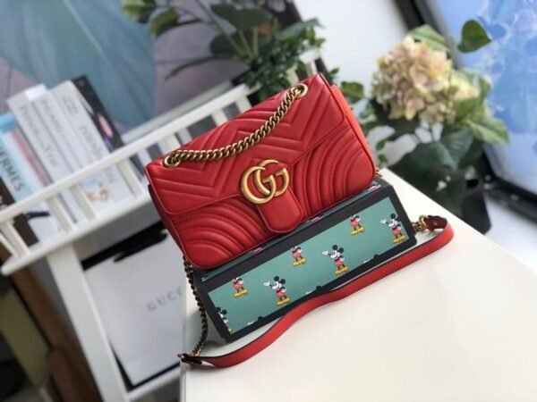 gg Marmont Small Matelass¨¦ Shoulder Bag Hibiscus Red Matelass¨¦ Chevron For Women 10in/26cm  gg 443497 DTDIT 6433