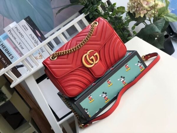 gg Marmont Small Matelass¨¦ Shoulder Bag Hibiscus Red Matelass¨¦ Chevron For Women 10in/26cm  gg 443497 DTDIT 6433