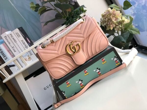 gg Marmont Small Matelass¨¦ Shoulder Bag Dusty Pink Matelass¨¦ Chevron For Women 10in/26cm gg 443497 DTDIT 5729