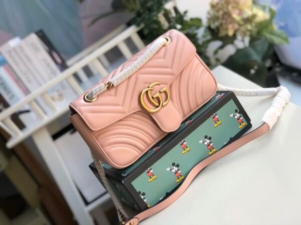 gg Marmont Small Matelass¨¦ Shoulder Bag Dusty Pink Matelass¨¦ Chevron For Women 10in/26cm gg 443497 DTDIT 5729
