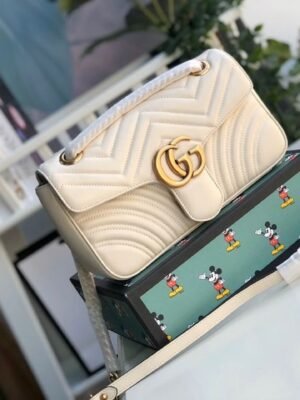 gg Marmont Small Matelass¨¦ Shoulder Bag White Matelass¨¦ Chevron For Women 10in/26cm 443497 DTDIT 9022