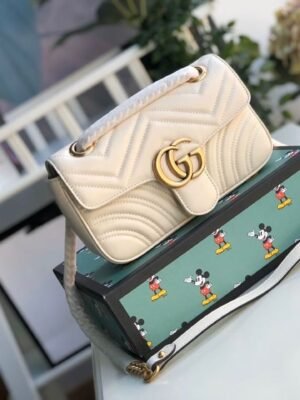 gg Marmont Matelass¨¦ Mini Bag  White  For Women 8.5in/22cm gg 446744 DTDIT 9022