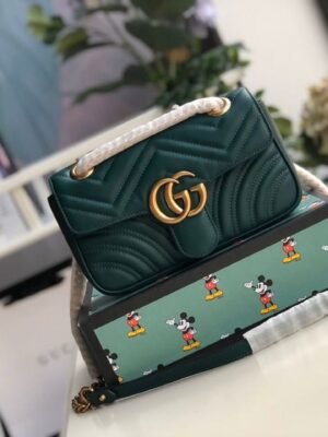 gg Marmont Matelass¨¦ Mini Bag Green Matelass¨¦ Chevron For Women 8.5in/22cm gg 446744