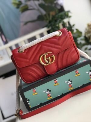 gg Marmont Matelass¨¦ Mini Bag  Red Matelass¨¦ Chevron  For Women 8.5in/22cm gg 446744