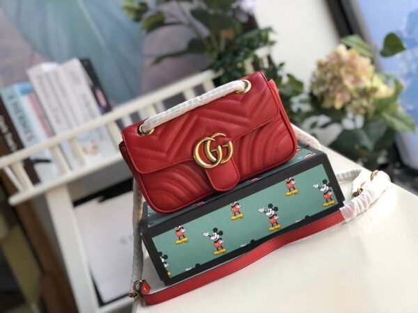 gg Marmont Matelass¨¦ Mini Bag  Red Matelass¨¦ Chevron  For Women 8.5in/22cm gg 446744