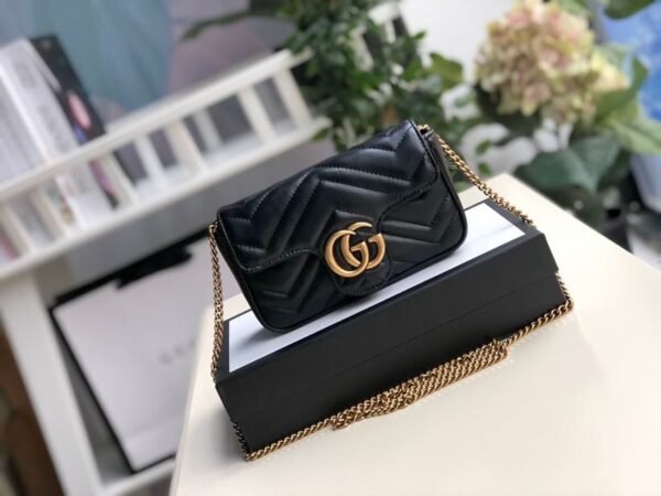 gg Marmont Matelass¨¦ Super Mini Bag Dusty Black Chevron For Women 6.2in/16.5cm 476433 DTDCT 1000
