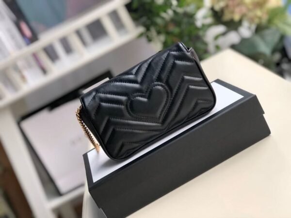 gg Marmont Matelass¨¦ Super Mini Bag Dusty Black Chevron For Women 6.2in/16.5cm 476433 DTDCT 1000