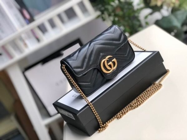 gg Marmont Matelass¨¦ Super Mini Bag Dusty Black Chevron For Women 6.2in/16.5cm 476433 DTDCT 1000