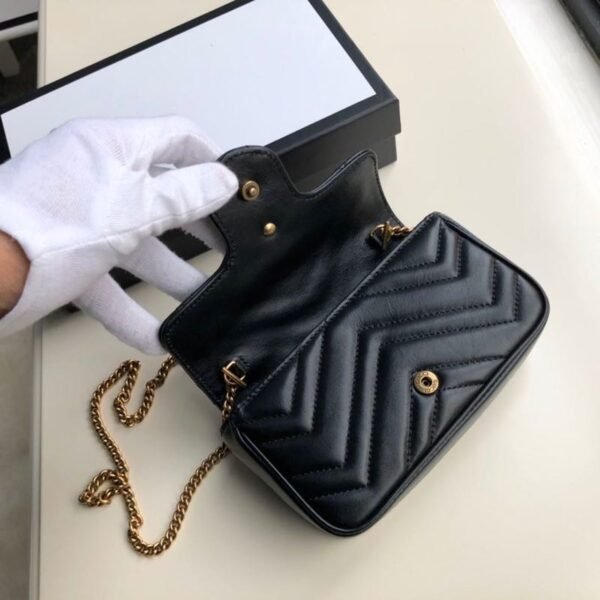 gg Marmont Matelass¨¦ Super Mini Bag Dusty Black Chevron For Women 6.2in/16.5cm 476433 DTDCT 1000