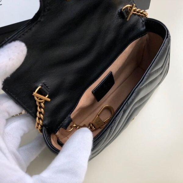 gg Marmont Matelass¨¦ Super Mini Bag Dusty Black Chevron For Women 6.2in/16.5cm 476433 DTDCT 1000
