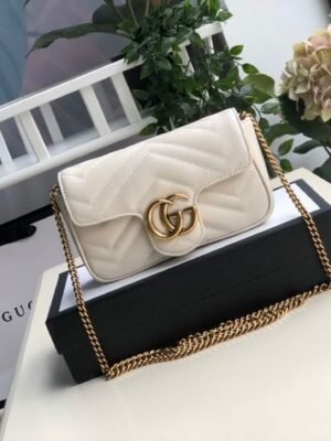 gg Marmont Matelass¨¦ Super Mini Bag Dusty White Chevron For Women 6.2in/16.5cm gg 476433 DTDCT 9022