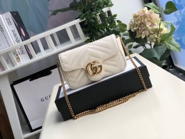 gg Marmont Matelass¨¦ Super Mini Bag Dusty White Chevron For Women 6.2in/16.5cm gg 476433 DTDCT 9022