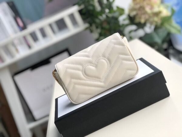 gg Marmont Matelass¨¦ Super Mini Bag Dusty White Chevron For Women 6.2in/16.5cm gg 476433 DTDCT 9022