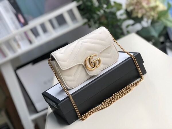 gg Marmont Matelass¨¦ Super Mini Bag Dusty White Chevron For Women 6.2in/16.5cm gg 476433 DTDCT 9022