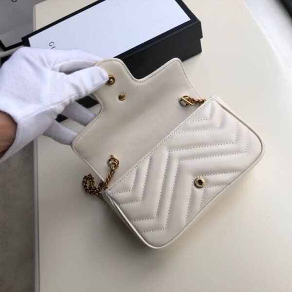 gg Marmont Matelass¨¦ Super Mini Bag Dusty White Chevron For Women 6.2in/16.5cm gg 476433 DTDCT 9022