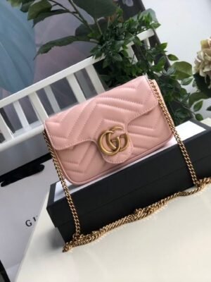 gg Marmont Matelass¨¦ Super Mini Bag Dusty Pink Chevron For Women 6.2in/16.5cm gg 476433 DTDCT 5729