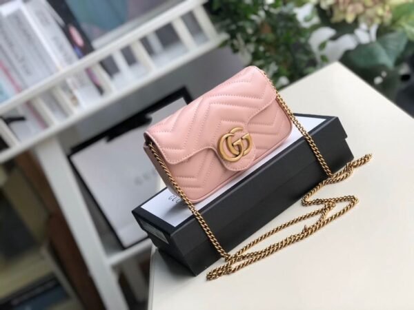 gg Marmont Matelass¨¦ Super Mini Bag Dusty Pink Chevron For Women 6.2in/16.5cm gg 476433 DTDCT 5729