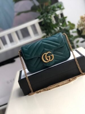 gg Marmont Matelass¨¦ Super Mini Bag Green Matelass¨¦ Chevron For Women 6.2in/16.5cm gg