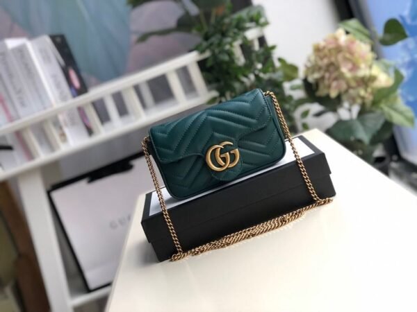 gg Marmont Matelass¨¦ Super Mini Bag Green Matelass¨¦ Chevron For Women 6.2in/16.5cm gg
