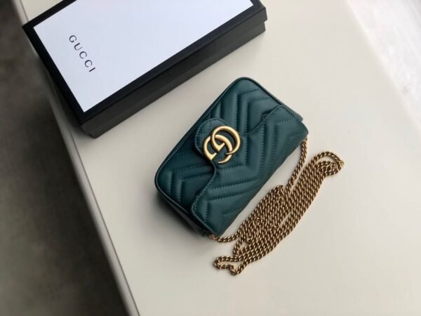 gg Marmont Matelass¨¦ Super Mini Bag Green Matelass¨¦ Chevron For Women 6.2in/16.5cm gg