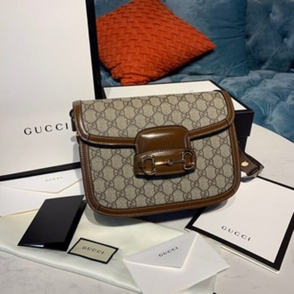 gg Horsebit 1955 Shoulder Bag Beige/Ebony gg Supreme Canvas With Brown For Women 9.8in/25cm gg ?602204 92TCG 8563