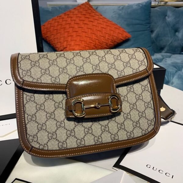 gg Horsebit 1955 Shoulder Bag Beige/Ebony gg Supreme Canvas With Brown For Women 9.8in/25cm gg ?602204 92TCG 8563