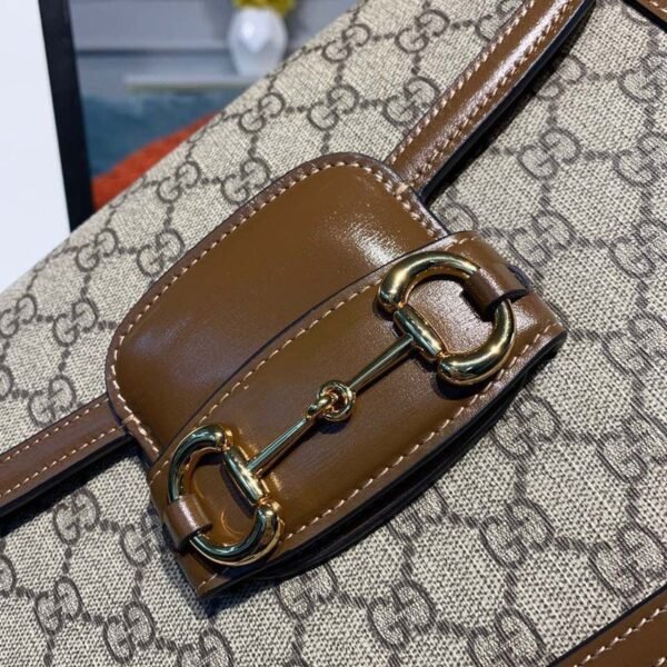 gg Horsebit 1955 Shoulder Bag Beige/Ebony gg Supreme Canvas With Brown For Women 9.8in/25cm gg ?602204 92TCG 8563