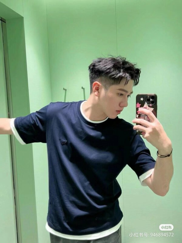 12_664a88cb-9c09-4709-9676-6e06b71cb85d Prada Navy Contrast Trim T-Shirt
