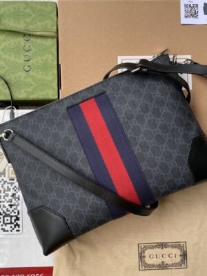 gg Black Messenger Black/Grey gg Supreme Canvas Blue And Red Web For Men 14in/35cm 474139 K5ICN 1095