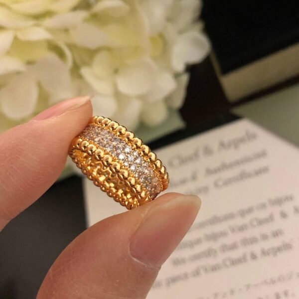 18K Yellow Gold Perl¨¦e Diamonds 3 Row Ring