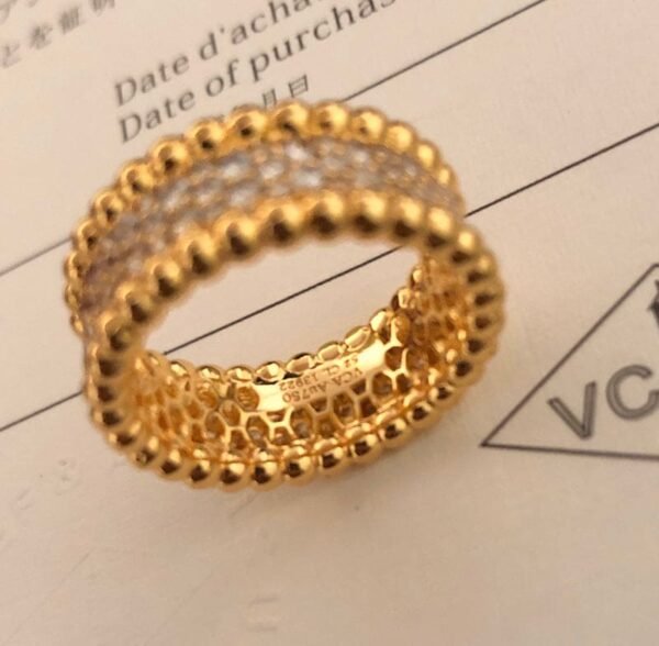 18K Yellow Gold Perl¨¦e Diamonds 3 Row Ring