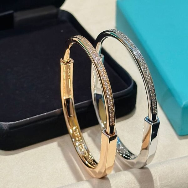 18K T Lock Bangle Half Pav¨¦ Diamonds Bracelet