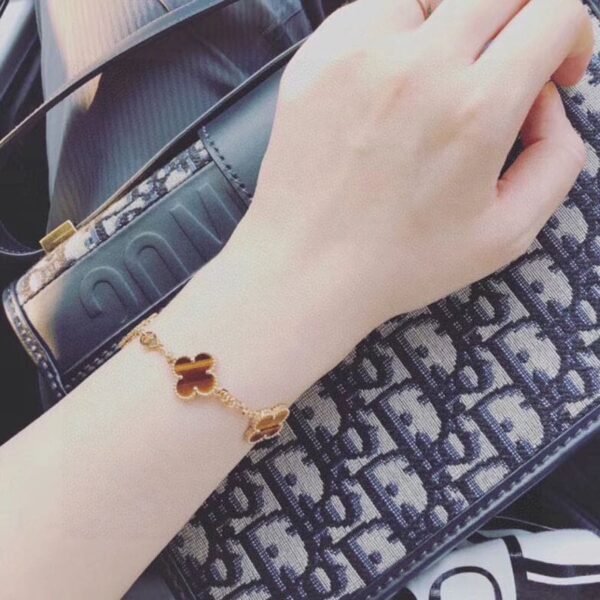18K Vintage Alhambra Five Motifs Tiger Eye Clover Bracelet