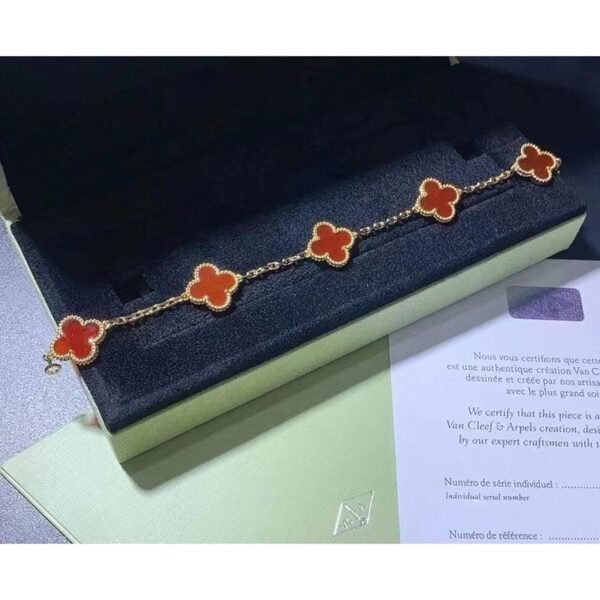18K Vintage Alhambra Five Motifs Carnelian Clover Bracelet