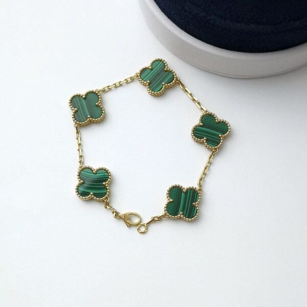 18K Vintage Alhambra Five Motifs Malachite Clover Bracelet