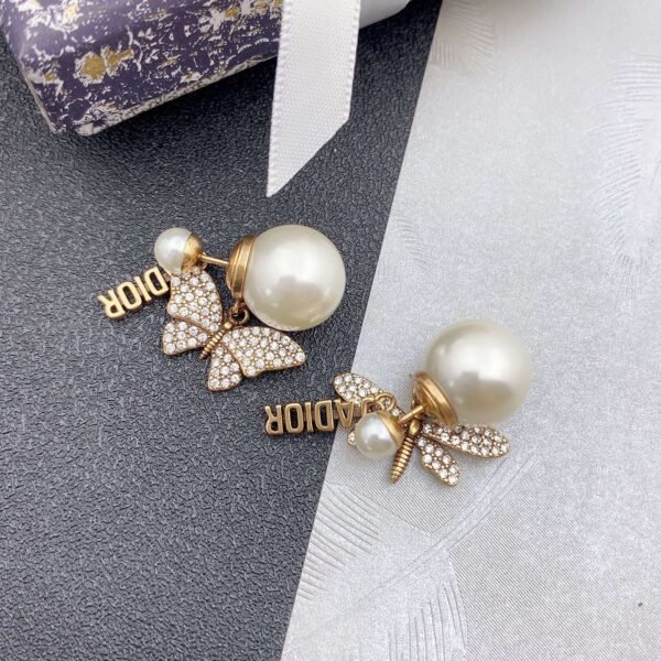 18K CD Dragonfly/ Butterfly Pearl Earrings