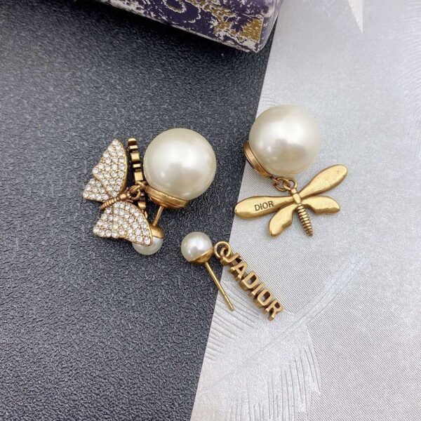 18K CD Dragonfly/ Butterfly Pearl Earrings