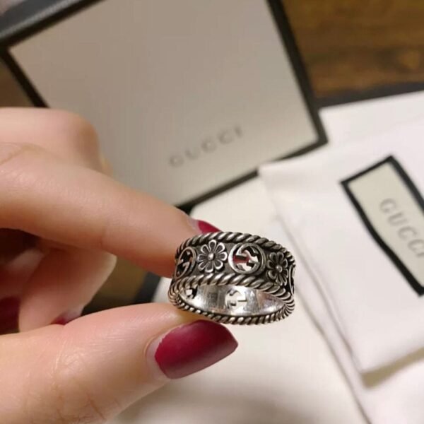 Double G Aged Sterling Silver Interlocking G Flower Ring